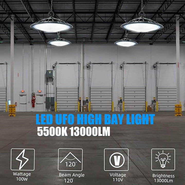 WYZM 100W LED High Bay Light, 5500K, 12500LM, HPS Equivalent, 110V
